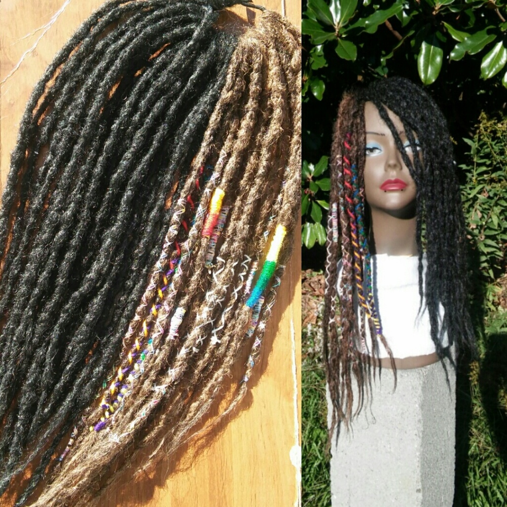 Handmade Decorated thin black brown dreadlocks
